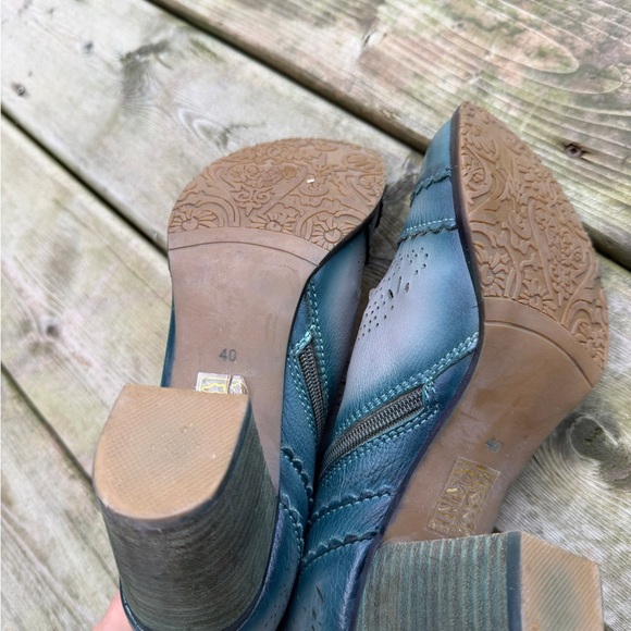 Spring Step L'Artiste Ankle Boots Size 40 Gray/Teal Leather Zip Perforated - Picture 9 of 12